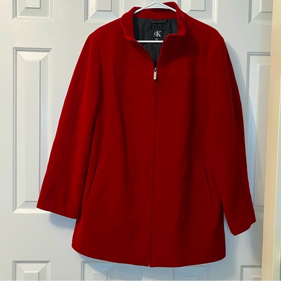 Calvin Klein Jackets & Blazers - Calvin Klein Red 70% Wool Zipper Jacket Pea Coat Size XL